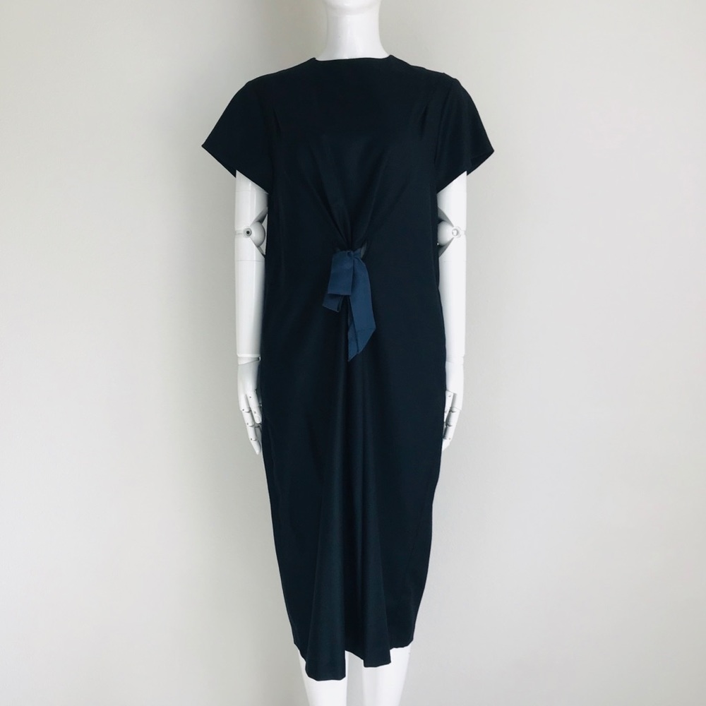 KAELEN NYC tropical wool tie front shift dress